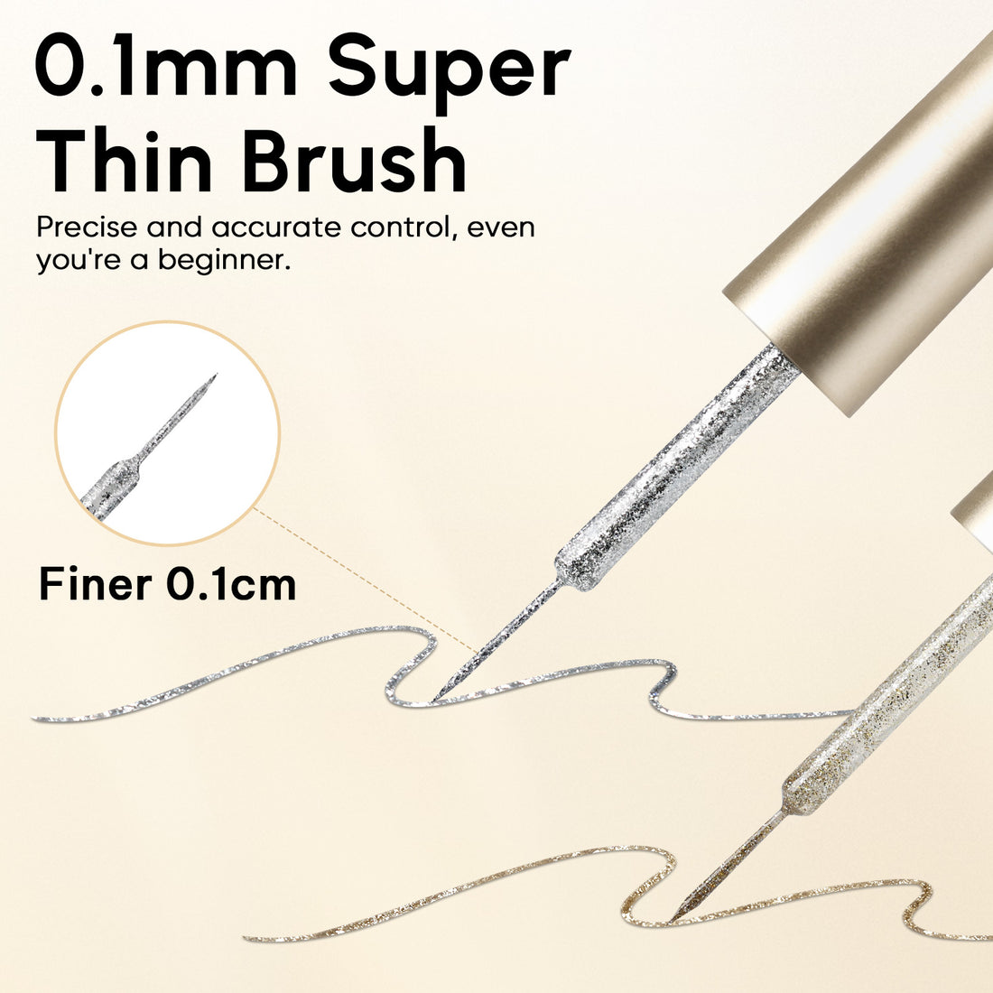 Nicedeco Gel Polish Nail Art Liner Gel 2 Colors, Hema Free, Cruelty Free, Vegan, Metallic Nail Design for Chrome French