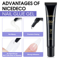 Nicedeco Hema Free Nail Glue Gel for Acrylic Nails Fake Nail Tips 22ML, Cruelty Free, Vegan, Long-Lasting, Led Lamp Required