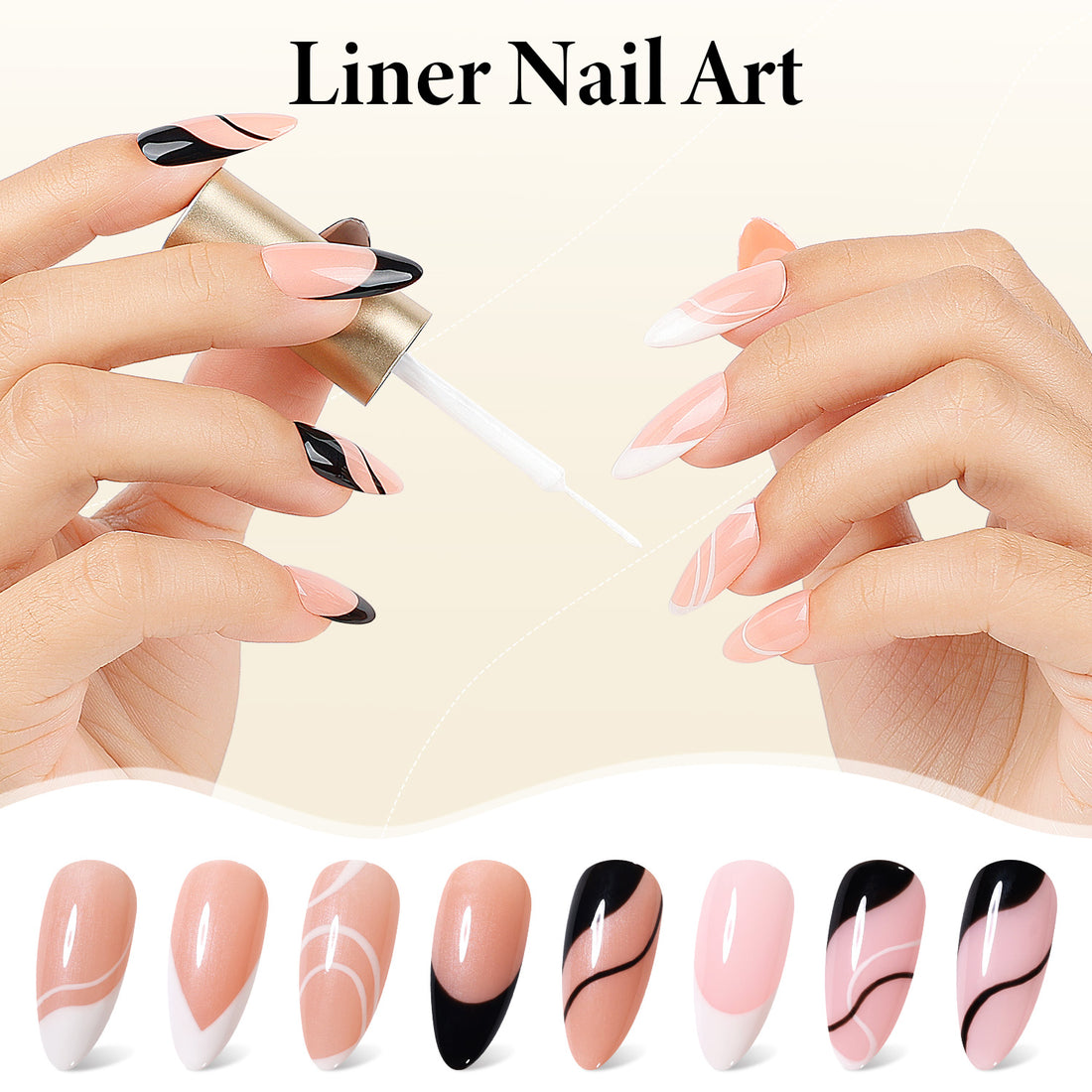 Nicedeco Gel Polish Nail Art Liner Gel 2 Colors, Hema Free, Cruelty Free, Vegan, Black White Nail Design for French Manicure