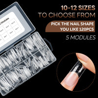 Nicedeco Poly Extension Gel Dual Nail Forms, 120pcs Nail Molds for Builder Extension, 5 Style 12 Size Dual Forms for Gel Nail Tips Nail Art Design Salon DIY Kit 2