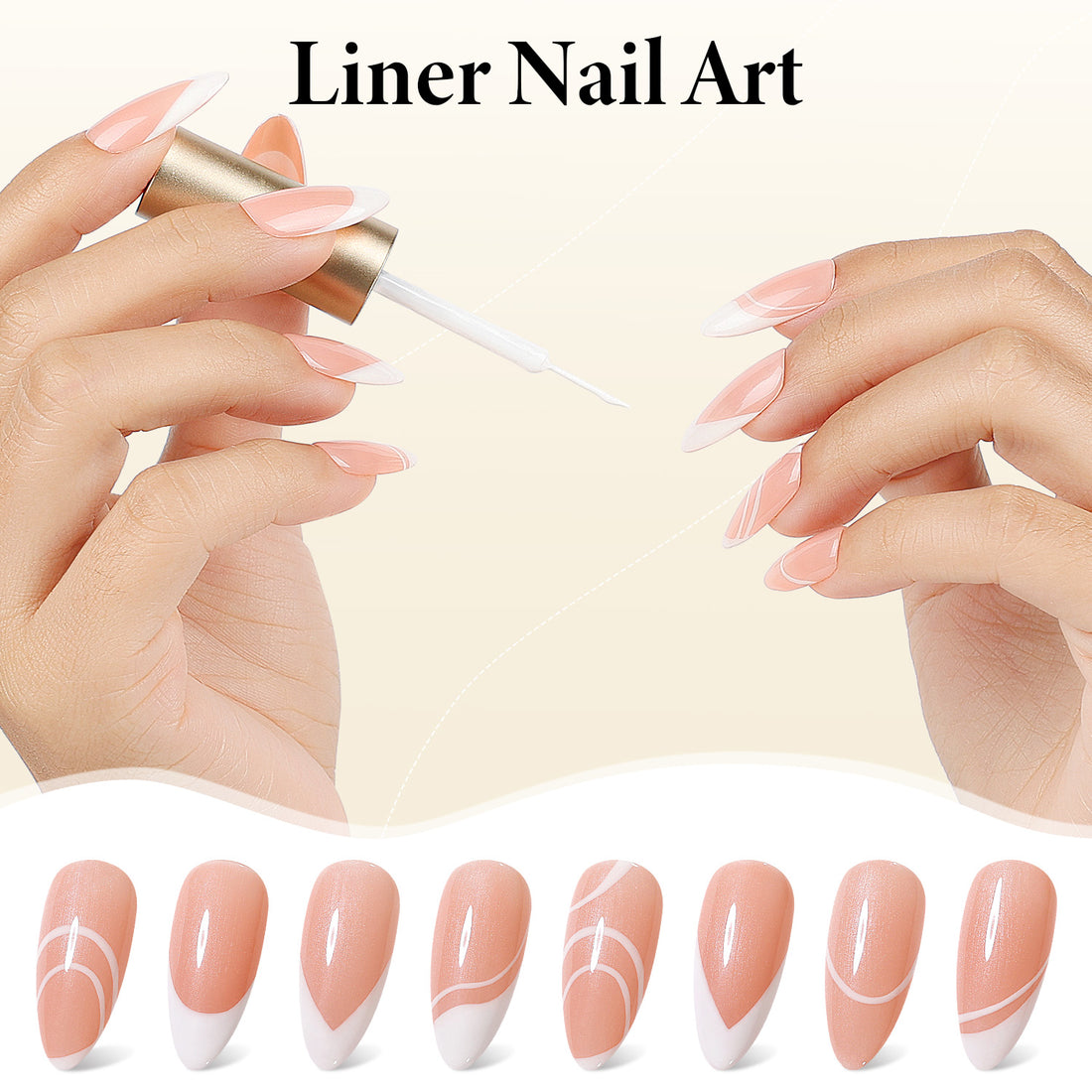 Nicedeco Gel Polish Nail Art Liner Gel, Hema Free, Cruelty Free, Vegan, White Nail Design with Thin Brush for French Manicure