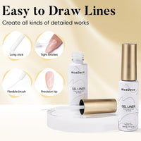 Nicedeco Gel Polish Nail Art Liner Gel 2 Colors, Hema Free, Cruelty Free, Vegan, Black White Nail Design for French Manicure