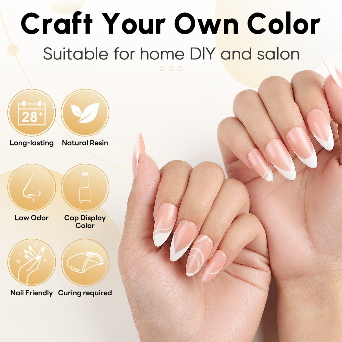 Nicedeco Gel Polish Nail Art Liner Gel, Hema Free, Cruelty Free, Vegan, White Nail Design with Thin Brush for French Manicure