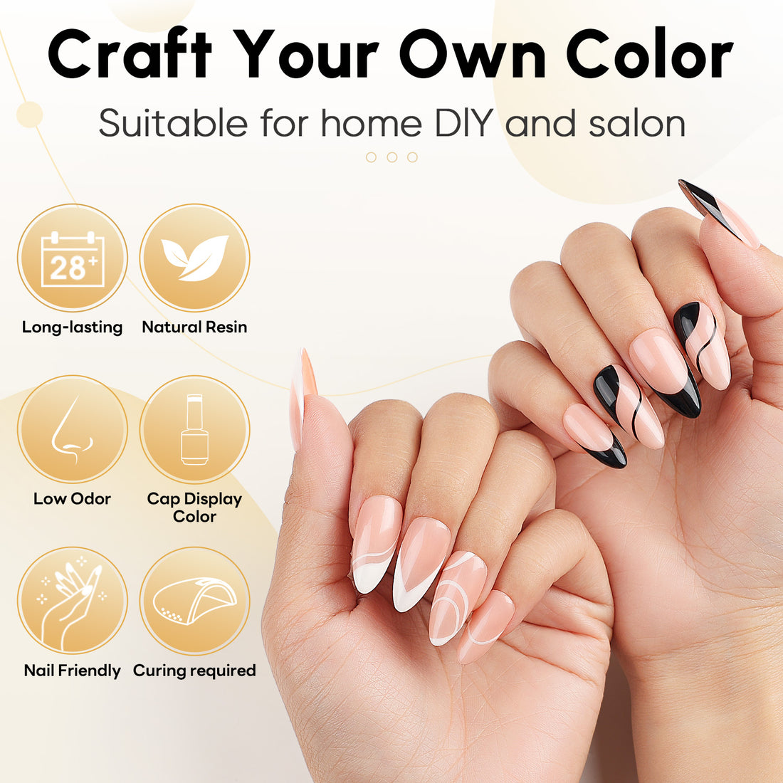 Nicedeco Gel Polish Nail Art Liner Gel 2 Colors, Hema Free, Cruelty Free, Vegan, Black White Nail Design for French Manicure