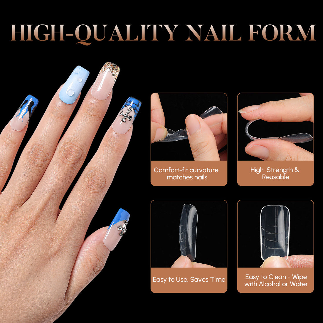 Nicedeco Poly Extension Gel Dual Nail Forms, 120pcs Nail Molds for Builder Extension, 5 Style 12 Size Dual Forms for Gel Nail Tips Nail Art Design Salon DIY Kit 1