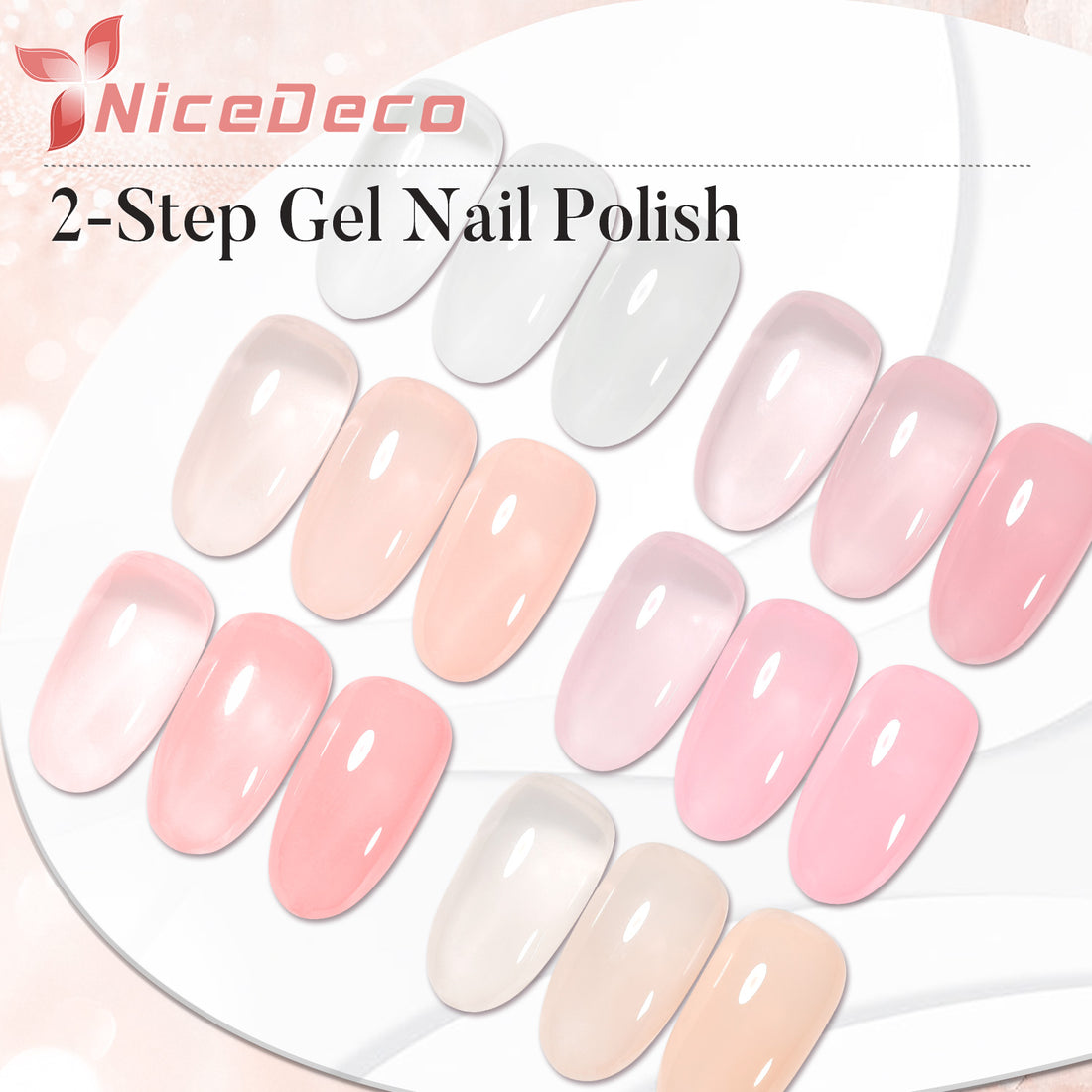 Nicedeco 2-Step Gel Nail Polish, High Gloss Long Lasting Soak Off LED U V Gel Polish Nail Art Kit for Women Girl 6 Pcs 5ml Kit 47