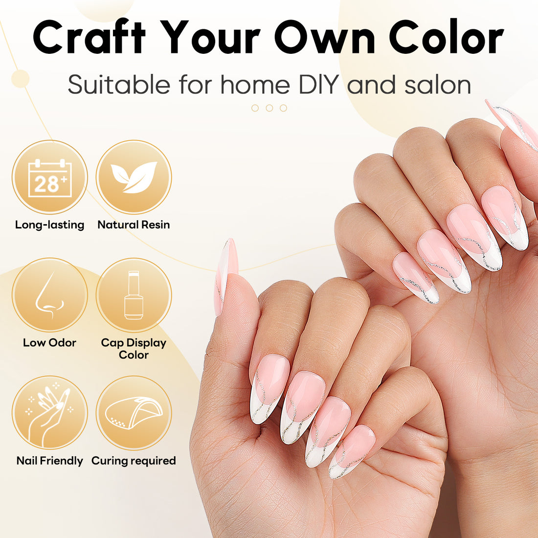 Nicedeco Gel Polish Nail Art Liner Gel 2 Colors, Hema Free, Cruelty Free, Vegan, Metallic Nail Design for Chrome French