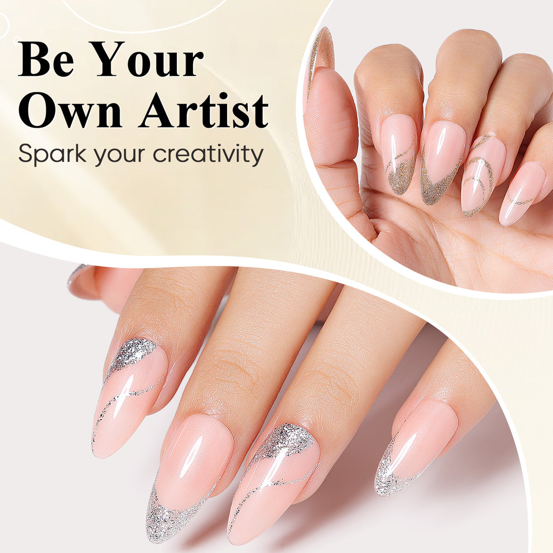 Nicedeco Gel Polish Nail Art Liner Gel 2 Colors, Hema Free, Cruelty Free, Vegan, Metallic Nail Design for Chrome French