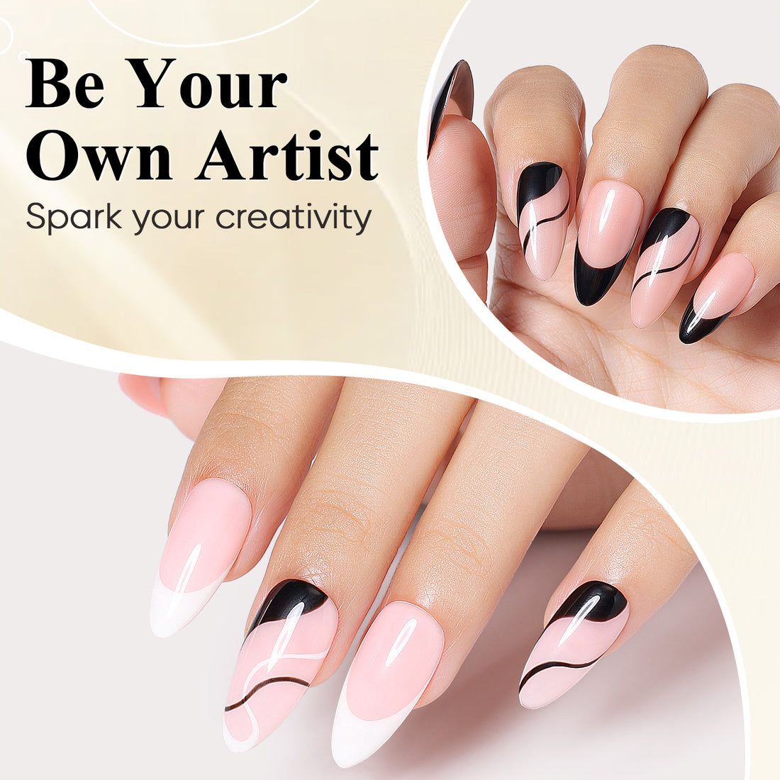 Nicedeco Gel Polish Nail Art Liner Gel 2 Colors, Hema Free, Cruelty Free, Vegan, Black White Nail Design for French Manicure