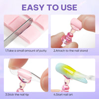 Nicedeco Nail Stand Display, DIY Magnetic Nail Holder for Nail Tips, Acrylic Nail Practice Holders Nail Painting Stand with 96Pcs Reusable Adhesive Putty for False Nail Tip Manicure Tool
