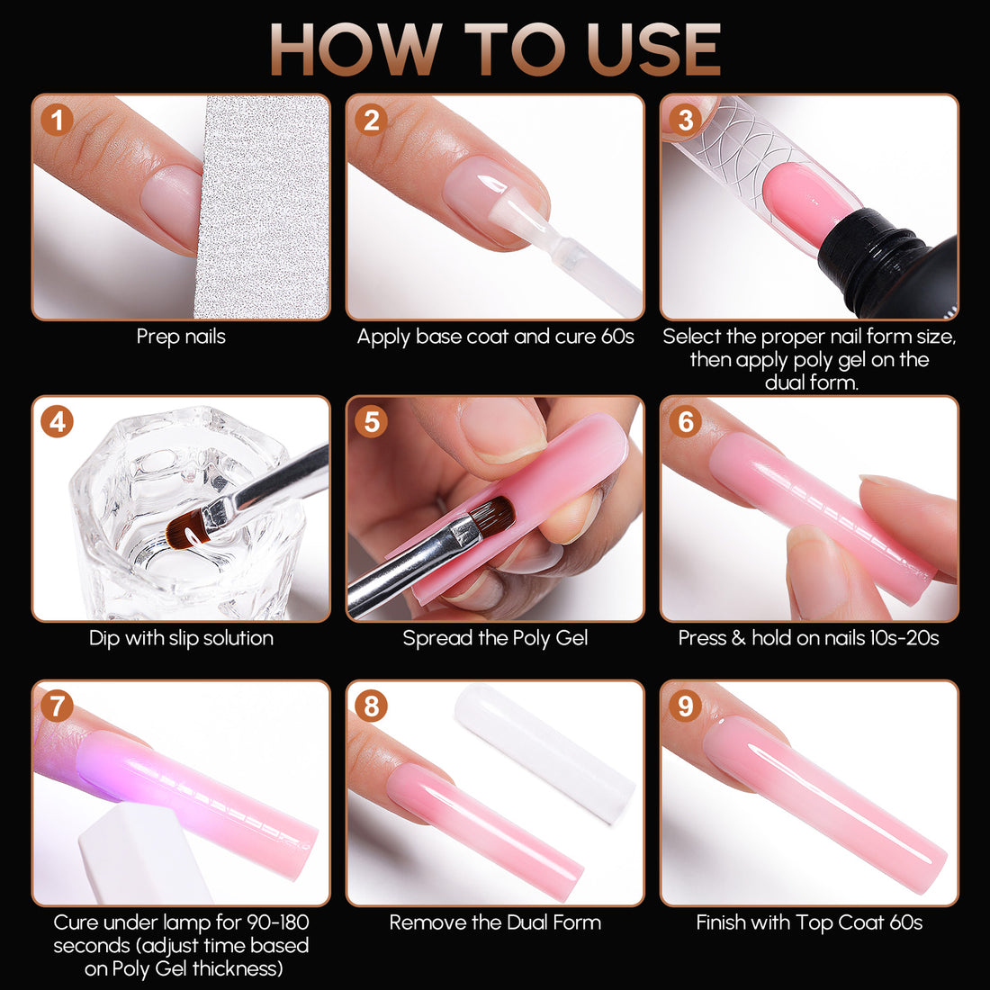 Nicedeco Poly Extension Gel Dual Nail Forms, 120pcs Nail Molds for Builder Extension, 5 Style 12 Size Dual Forms for Gel Nail Tips Nail Art Design Salon DIY Kit 1