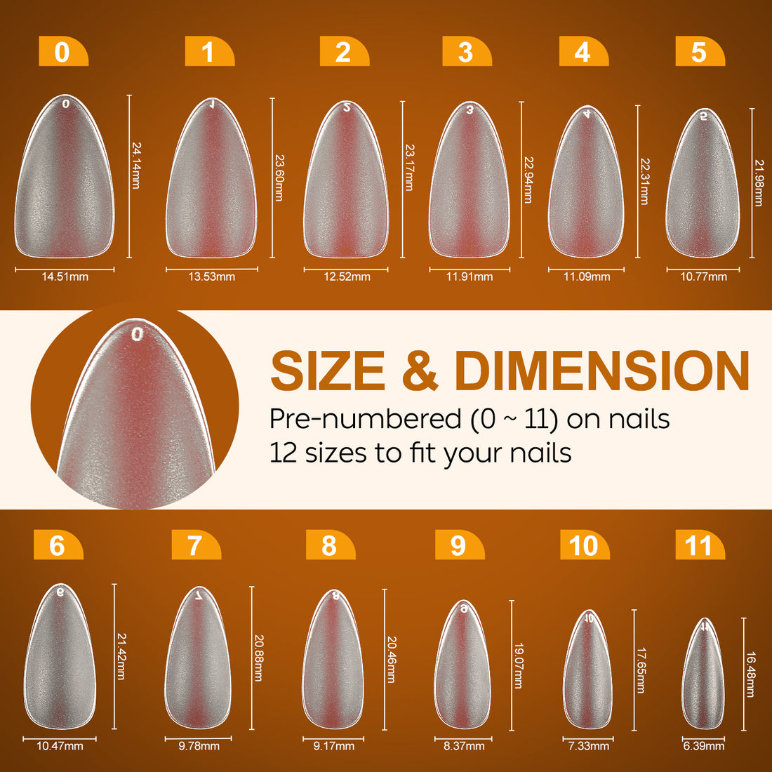 Nicedeco Gel Nail Tips Medium Almond Etch X Nail Tips, 10 Sizes 500 PCS Matte Full Cover False Nails Clear Acrylic Nails Glue on Nails - 017