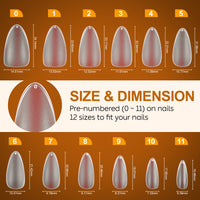 Nicedeco Gel Nail Tips Medium Almond Etch X Nail Tips, 10 Sizes 500 PCS Matte Full Cover False Nails Clear Acrylic Nails Glue on Nails - 017
