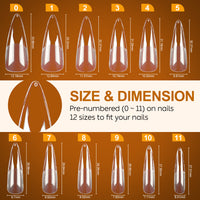 Nicedeco Gel Nail Tips Long Stiletto Shape Nails, 504Pcs Pre Shaped Half Matte Soft Tips Full Cover False Nails for Gel Nail Extensions Press on Nails - 016