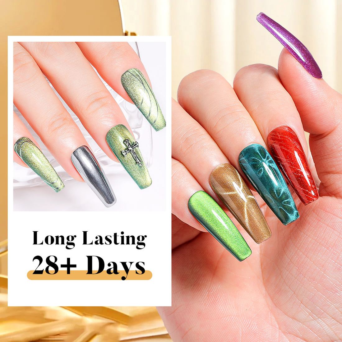 Nicedeco Cat Eye Gel Nail Polish, Hema Free, Cruelty Free, Vegan, High Gloss Long Lasting Soak Off LED U V Gel 12 Colors Kit 11