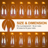 Nicedeco Almond Fake Nail Tips, 504Pcs Medium Soft Gel Nail Tips Almond Shape Pre Etched Half Matte Full Cover Clear Acrylic Gel Kit False Press on - 013
