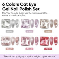 Nicedeco 6PCS 5ml Transparent Pink Magnetic Cat Eye Gel Polish Kit with Magnet – Glossy Crystal Liquid Effect, Reflective Translucent Jelly UV Nail Polish, Long Lasting for Salon & DIY57