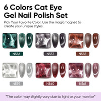 Nicedeco 6PCS 5ml Glitter Shimmer Transparent Magnetic Cat Eye Gel Polish Kit with Magnet – Glossy Crystal Liquid Effect, Reflective Translucent Jelly UV Nail Polish, Long Lasting for Salon & DIY59