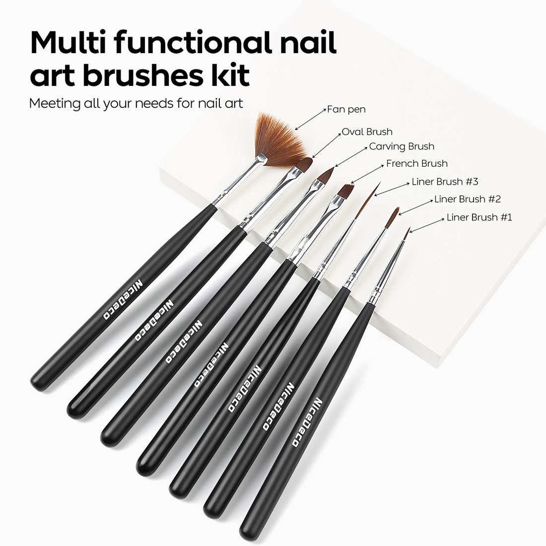 Nicedeco Nail Art Brushes 7pcs, Fingernail Art Design Pens Gel Polish Liner French Brushes for Nail Drawing and Nail Paint DIY Manicure