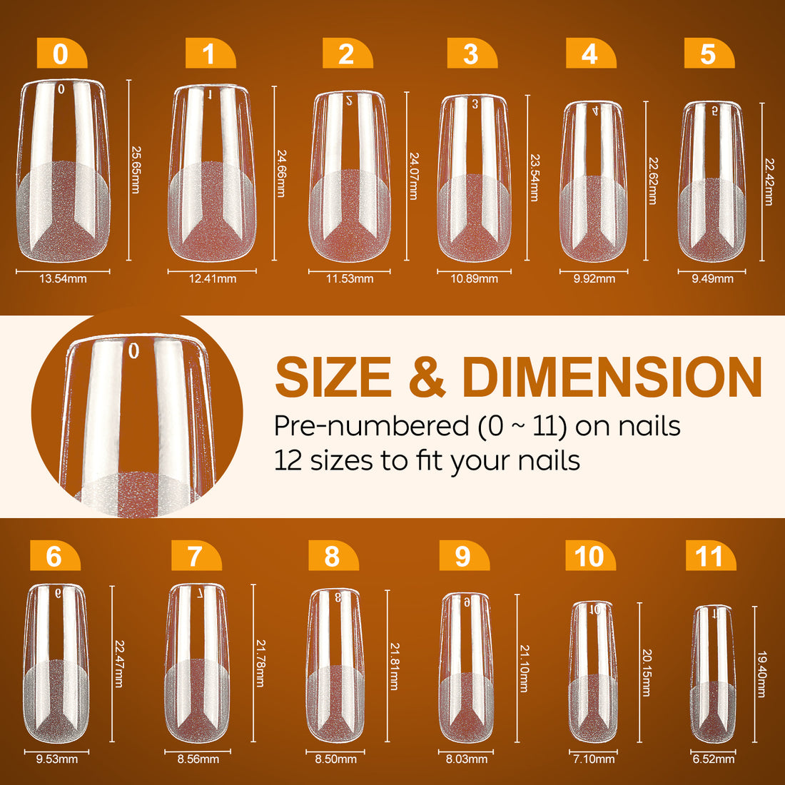 Nicedeco Medium Square Fake Nail Tips, 504Pcs Medium Soft Gel Nail Tips Pre Etched Half Matte Full Cover Clear Acrylic Gel Kit False Press on - 018