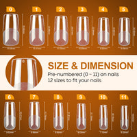Nicedeco Medium Square Fake Nail Tips, 504Pcs Medium Soft Gel Nail Tips Pre Etched Half Matte Full Cover Clear Acrylic Gel Kit False Press on - 018