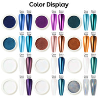 Nicedeco Chrome Nail Powder for Gel Nails, Cruelty Free, Vegan, 12 Jars Metallic Mirror Effect Aurora Pigment Pearlescent Mermaid Glitter Manicure for Nail Art Design Gifts