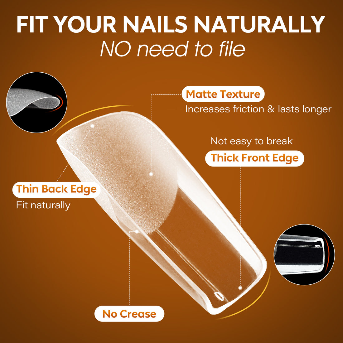 Nicedeco Medium Square Fake Nail Tips, 504Pcs Medium Soft Gel Nail Tips Pre Etched Half Matte Full Cover Clear Acrylic Gel Kit False Press on - 018