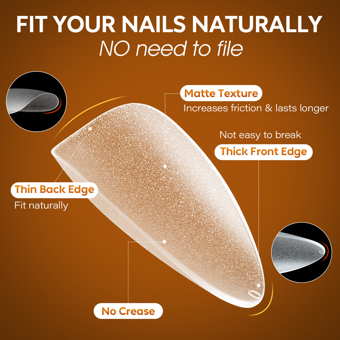 Nicedeco Gel Nail Tips Medium Almond Etch X Nail Tips, 10 Sizes 500 PCS Matte Full Cover False Nails Clear Acrylic Nails Glue on Nails - 017