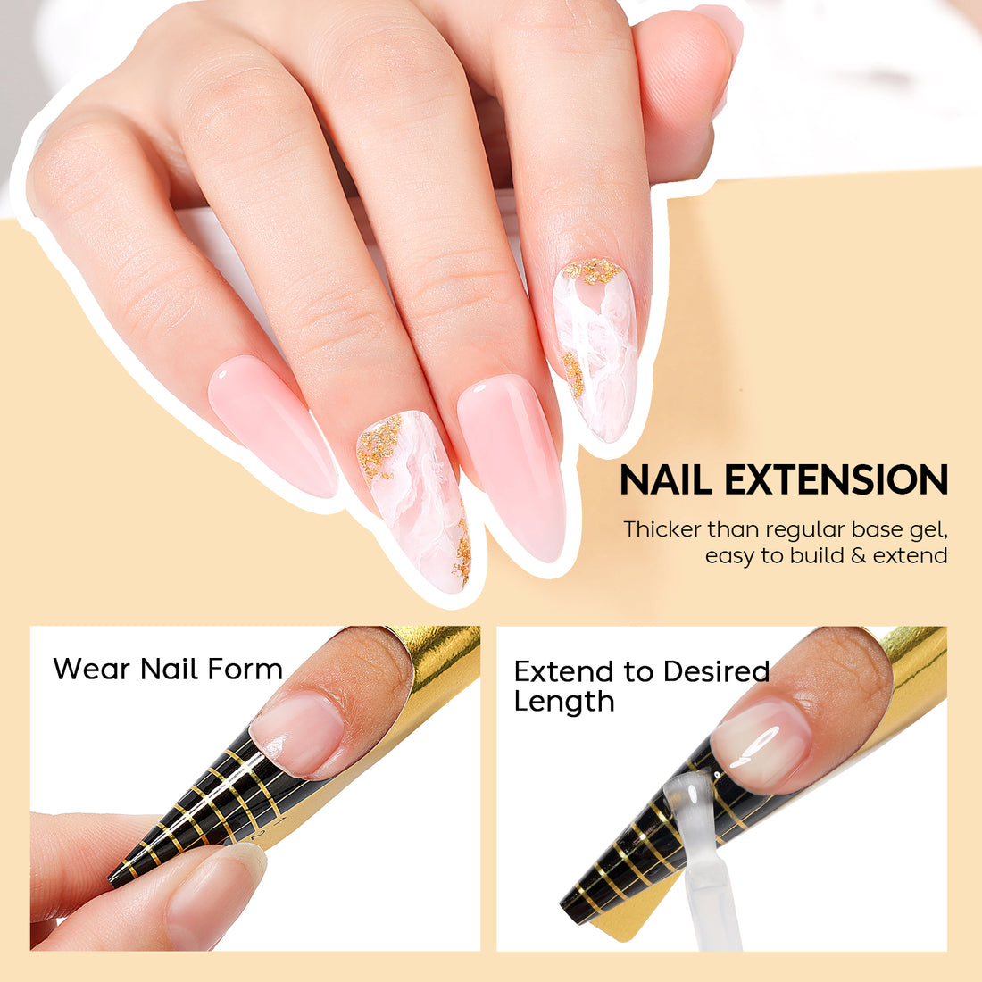 Nicedeco Builder Nail Gel Polish 6pcs, Hema Free, Cruelty Free, Vegan, Base Colors Nude Pink Hard Strengthener Rubber Gel Extension Kit 50