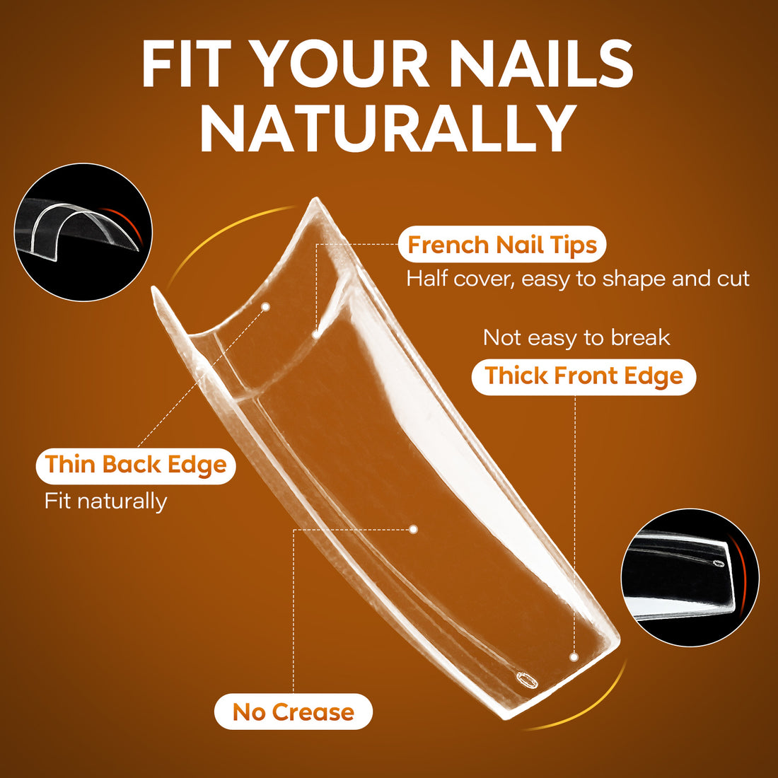 Nicedeco French Nail Tips for Gel Extensions, 500pcs 10 Sizes Half Cover False Nail Tips Fake Nails Press on Nails Acrylic Nail Tips - 015