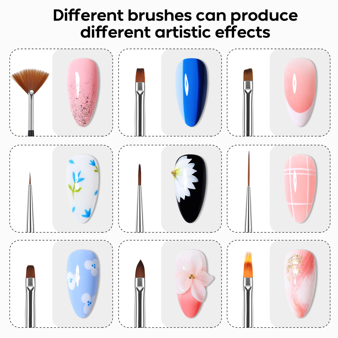 Nicedeco Nail Art Brushes 9pcs, Double-ended Nail Dotting Tool Gel Polish Liner Brushes Design Pen For Nail Drawing and Nail Paint Small Detail Brushes Manicure Design Set