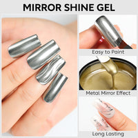 Nicedeco Metallic Gel Nail Polish Set, Hema Free, Silver and Gold 3D Metal Painting Gel for Nail Art, Glossy Mirror Finish, Vegan, Cruelty Free