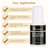Nicedeco 2 Pcs 10ml Nail Glue Remover,Press on Nail Remover Cruelty Free Vegan for False Nail Tips,Quick Glues and Semi-Cured Sticker,Gentle Formula Not for Uv Nail Glue Gel