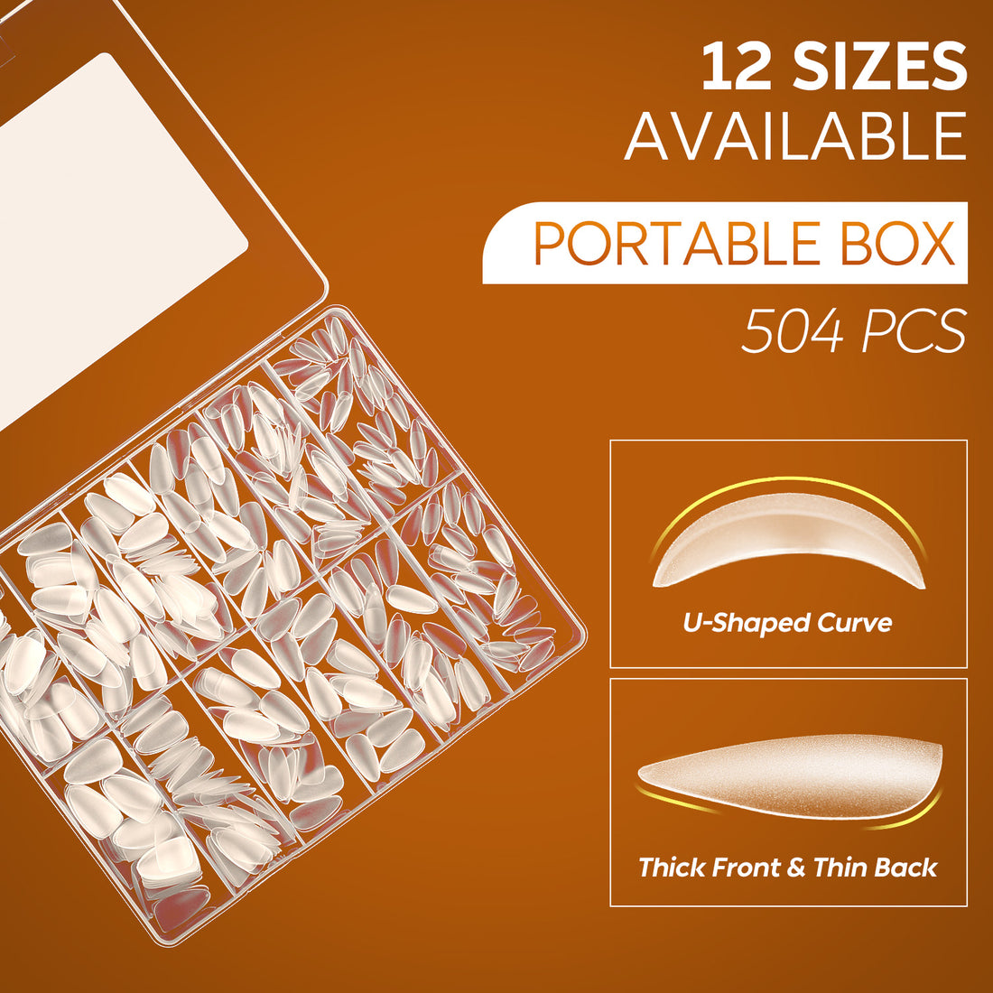 Nicedeco Gel Nail Tips Medium Almond Etch X Nail Tips, 10 Sizes 500 PCS Matte Full Cover False Nails Clear Acrylic Nails Glue on Nails - 017