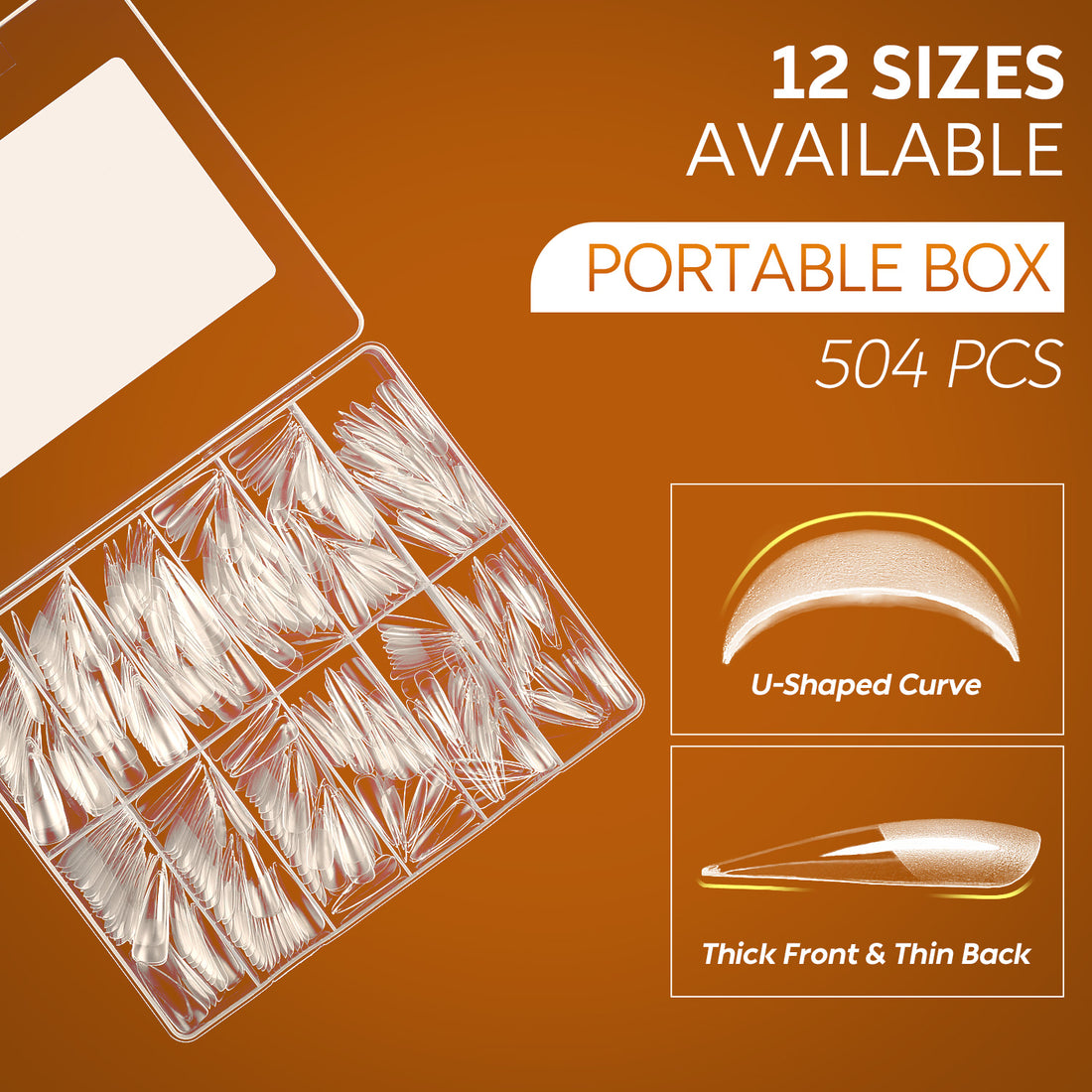 Nicedeco Gel Nail Tips Long Stiletto Shape Nails, 504Pcs Pre Shaped Half Matte Soft Tips Full Cover False Nails for Gel Nail Extensions Press on Nails - 016