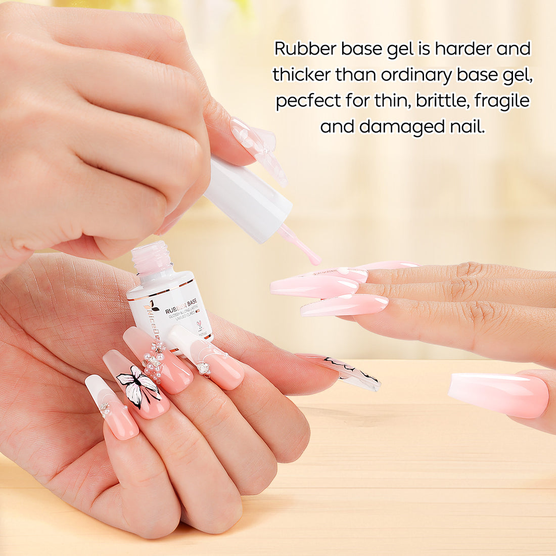 Nicedeco Rubber Base Gel Polish for Nails, Hema Free, Cruelty Free, Vegan, 12 Pcs Rubber Gel Nail Strengthener Nude Pink Nail Polish Kit 2