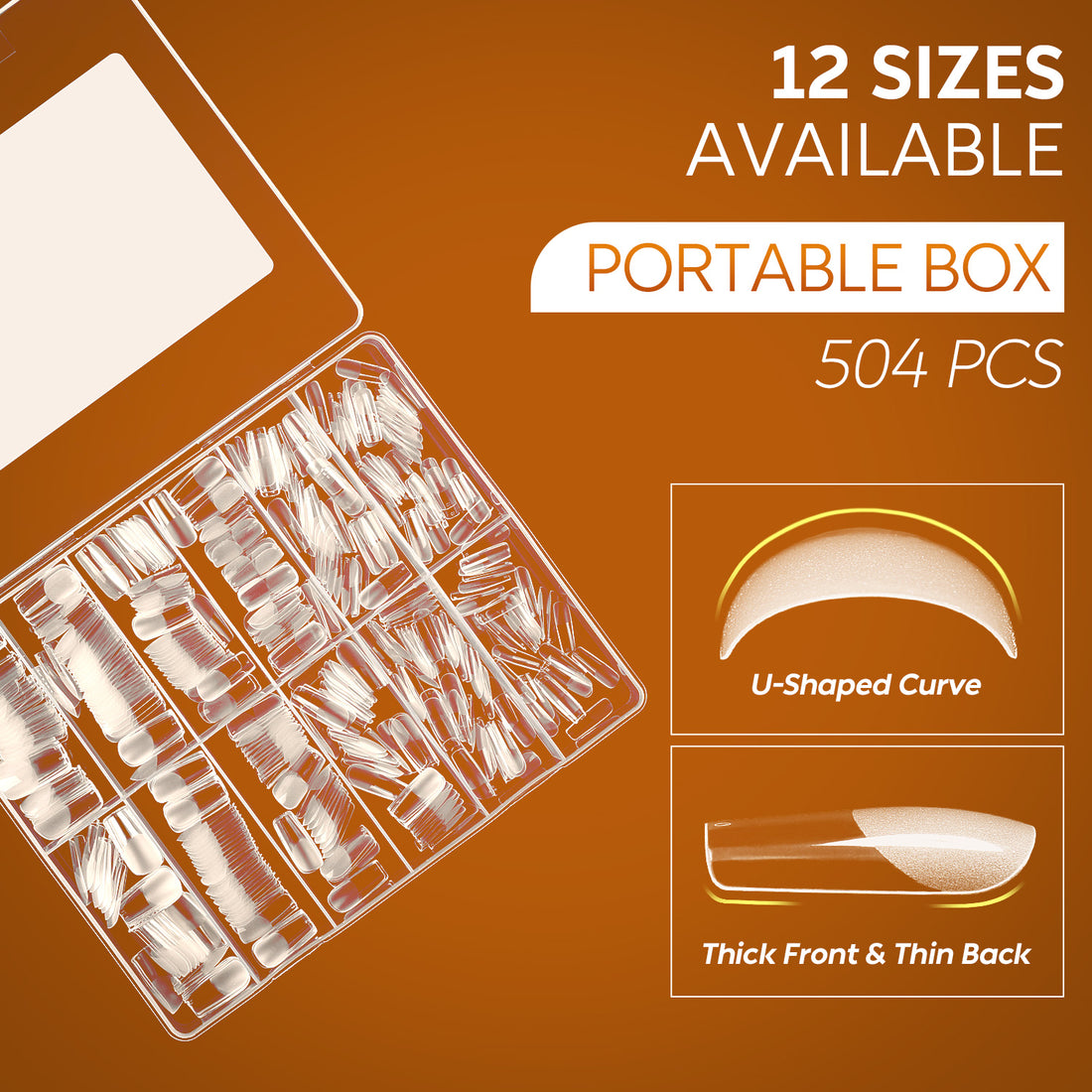 Nicedeco Medium Square Fake Nail Tips, 504Pcs Medium Soft Gel Nail Tips Pre Etched Half Matte Full Cover Clear Acrylic Gel Kit False Press on - 018