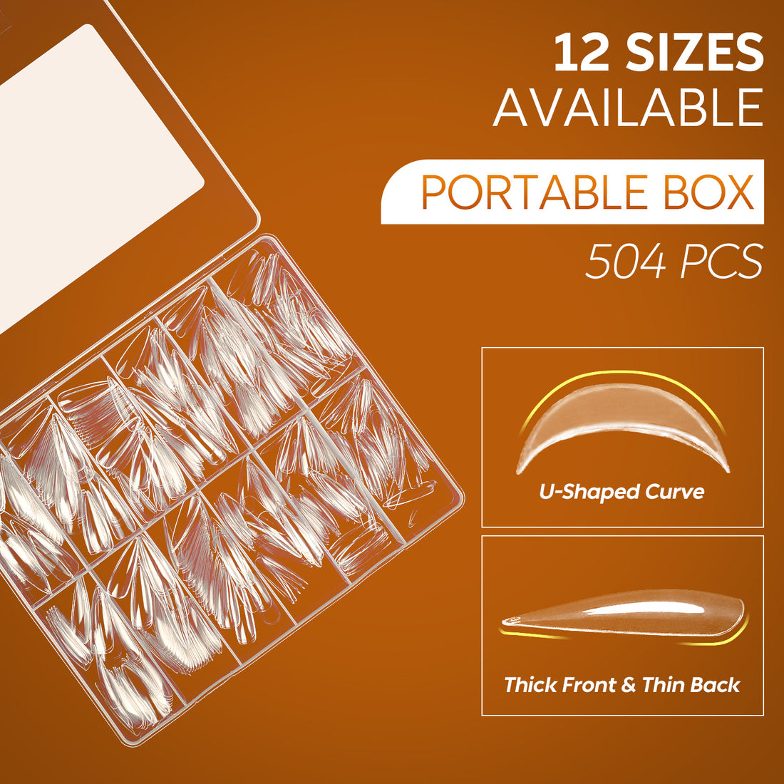 Nicedeco Gel Nail Tips Long Stiletto Shape Nails, 504Pcs Clear Soft Tips Full Cover False Nails for Gel Nail Extensions Press on Nails - 012