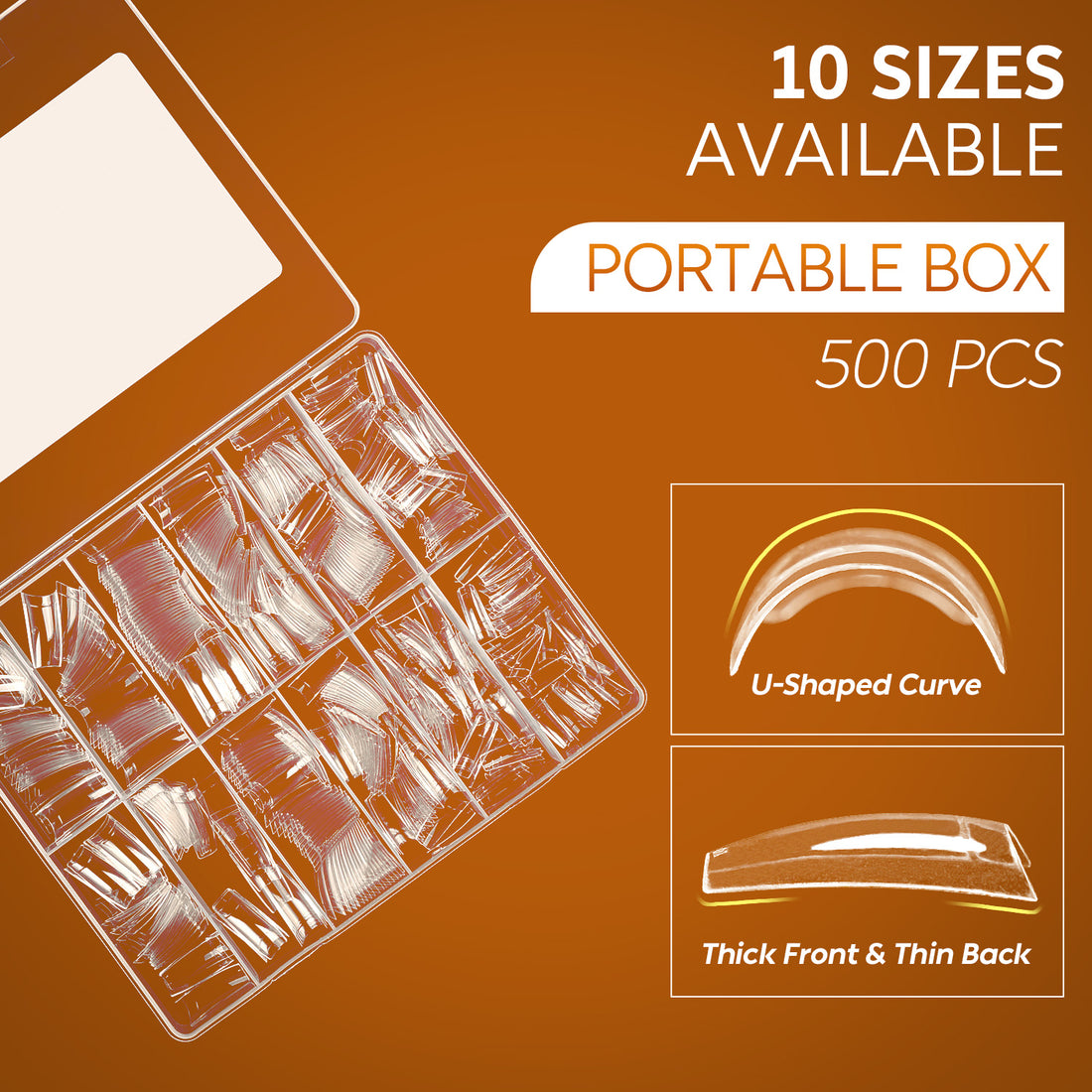 Nicedeco French Nail Tips for Gel Extensions, 500pcs 10 Sizes Half Cover False Nail Tips Fake Nails Press on Nails Acrylic Nail Tips - 015