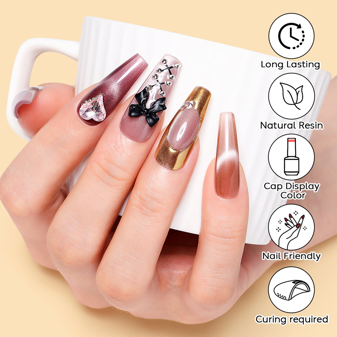 Nicedeco Cat Eye Gel Nail Polish, Hema Free, Cruelty Free, Vegan, High Gloss Long Lasting Soak Off LED U V Gel 12 Colors Kit 12