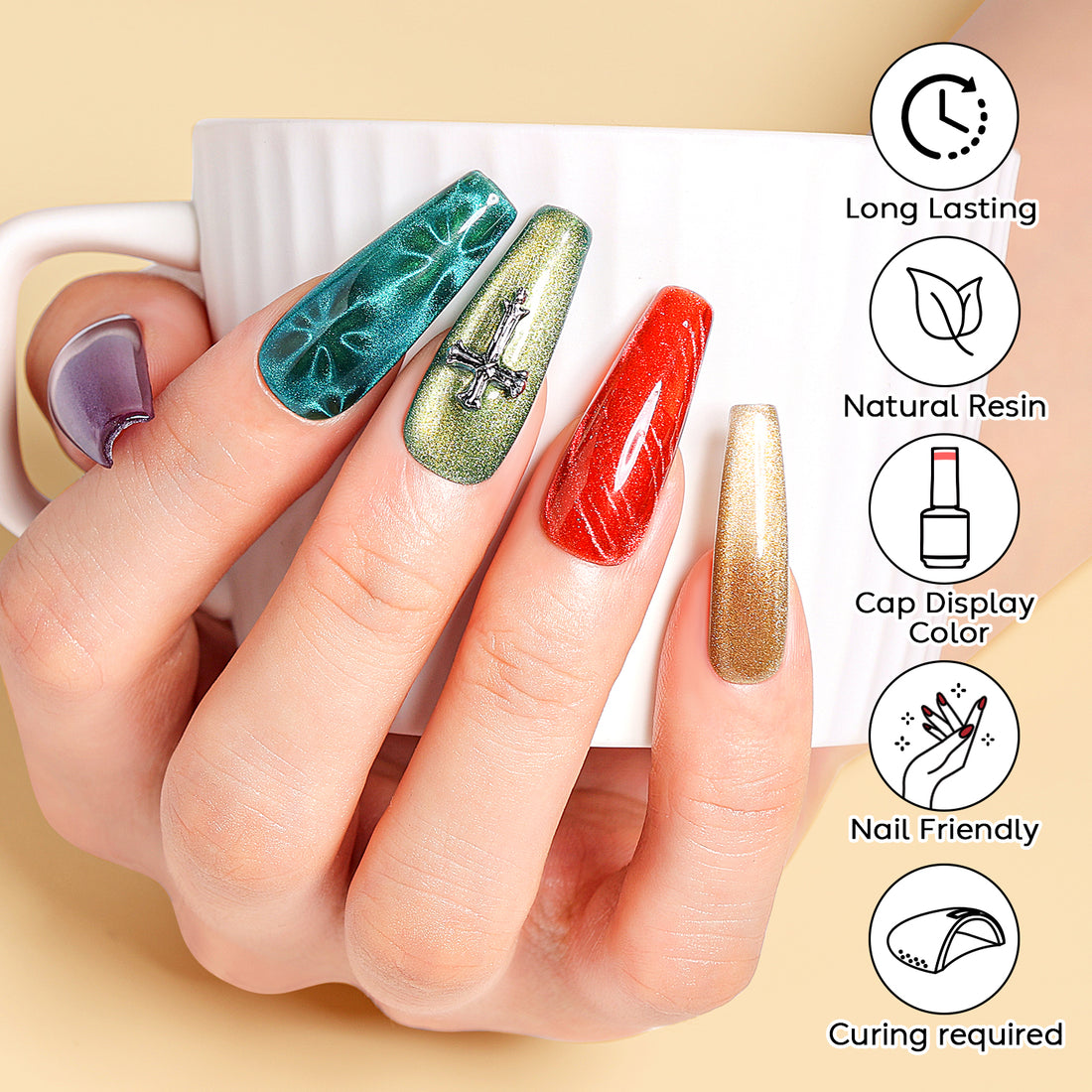 Nicedeco Cat Eye Gel Nail Polish, Hema Free, Cruelty Free, Vegan, High Gloss Long Lasting Soak Off LED U V Gel 12 Colors Kit 11