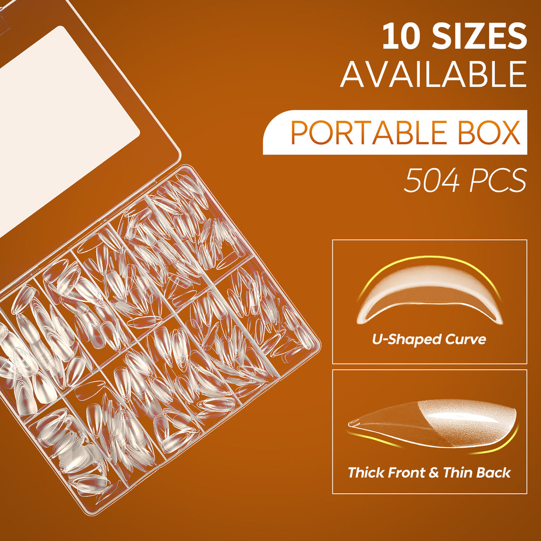 Nicedeco Almond Fake Nail Tips, 504Pcs Medium Soft Gel Nail Tips Almond Shape Pre Etched Half Matte Full Cover Clear Acrylic Gel Kit False Press on - 013