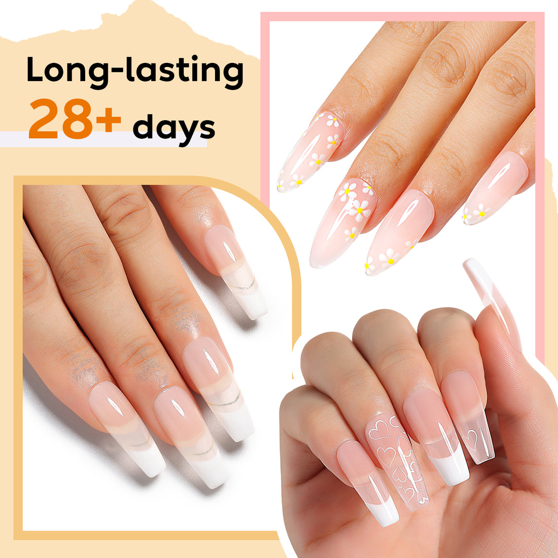 Nicedeco Builder Nail Gel Polish 6pcs, Hema Free, Cruelty Free, Vegan, Base Colors Nude Pink Hard Strengthener Rubber Gel Extension Kit 50