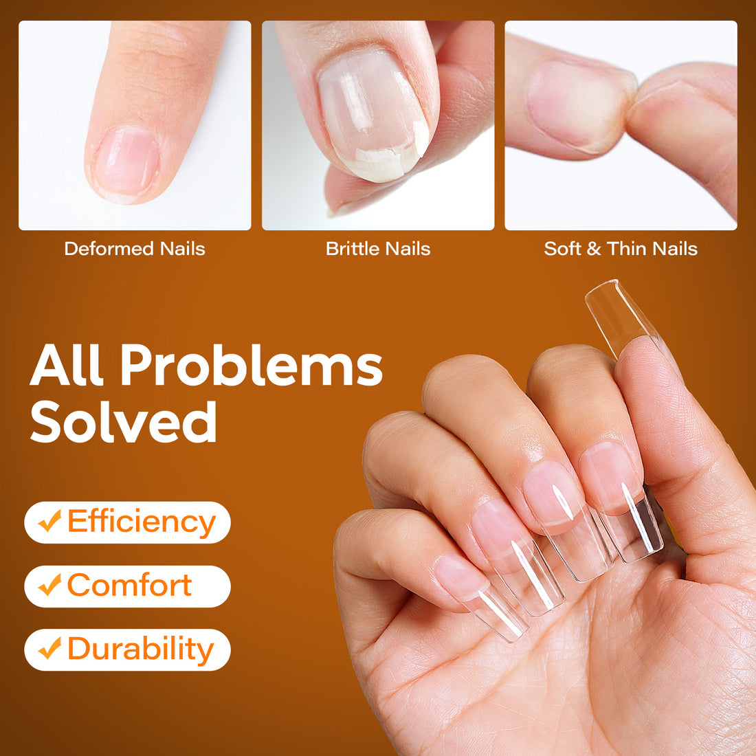 Nicedeco Medium Square Fake Nail Tips, 504Pcs Medium Soft Gel Nail Tips Pre Etched Half Matte Full Cover Clear Acrylic Gel Kit False Press on - 018