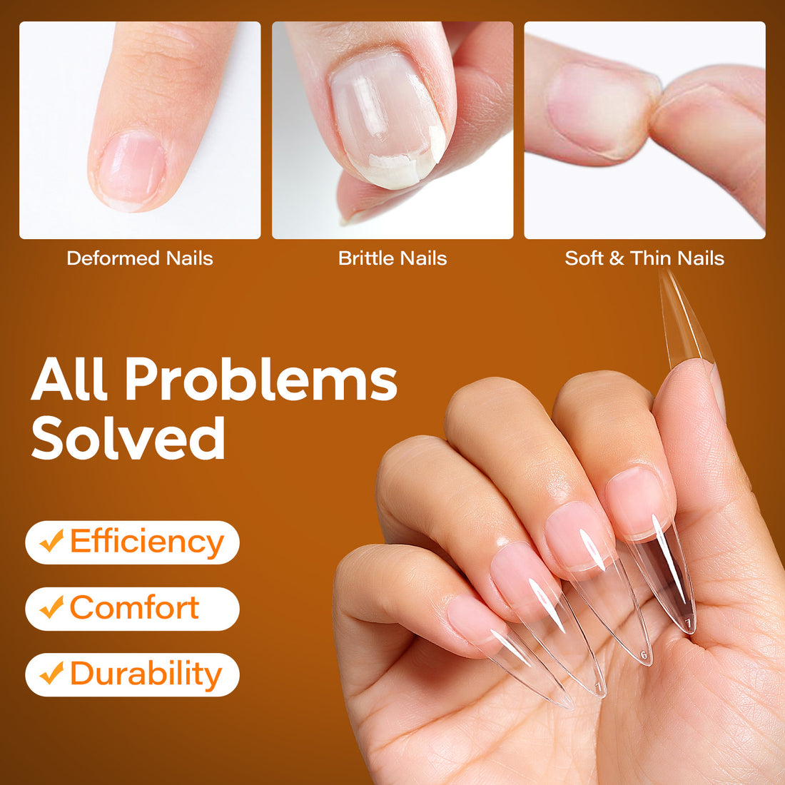 Nicedeco Gel Nail Tips Long Stiletto Shape Nails, 504Pcs Clear Soft Tips Full Cover False Nails for Gel Nail Extensions Press on Nails - 012