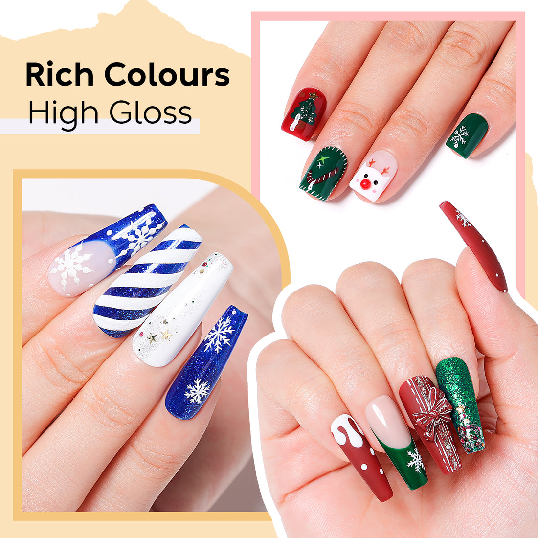 Nicedeco Gel Nail Polish Nail 12 Colors, Hema Free, Cruelty Free, Vegan, Christmas Red White Green Golden Glitter U V Gel Manicure Kit 8
