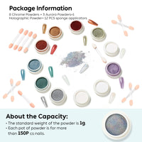 Nicedeco Chrome Nail Powder for Gel Nails, Cruelty Free, Vegan, 12 Jars Pearl Metallic Mirror Effect Pigment Mermaid Glitter Manicure for Nail Art Design Gifts