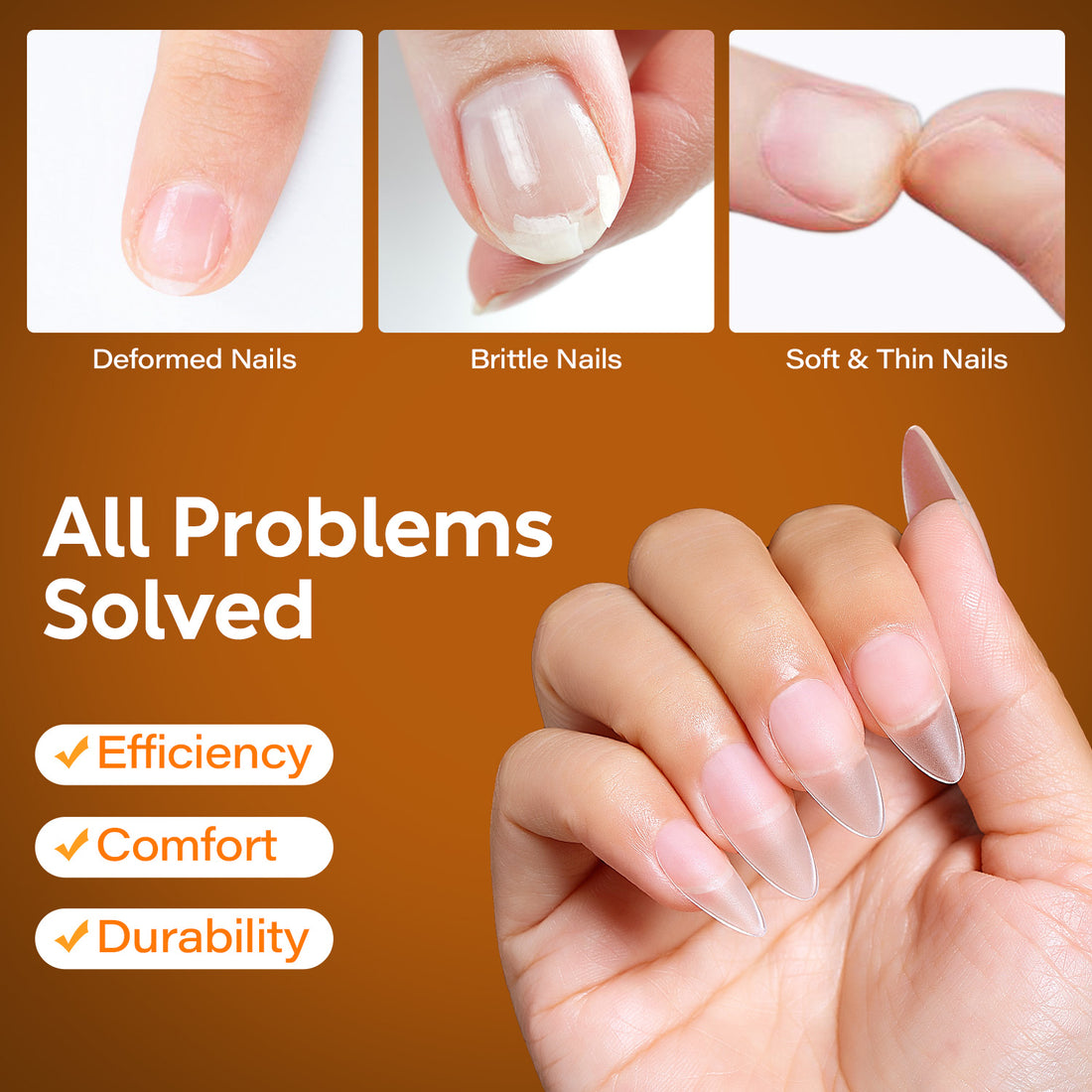 Nicedeco Gel Nail Tips Medium Almond Etch X Nail Tips, 10 Sizes 500 PCS Matte Full Cover False Nails Clear Acrylic Nails Glue on Nails - 017