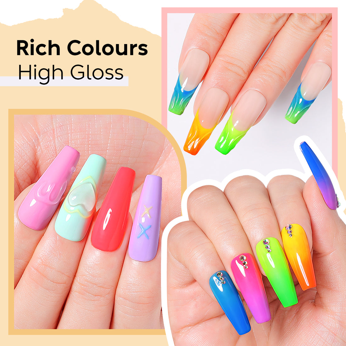 Nicedeco Gel Nail Polish Nail 12 Colors, Hema Free, Cruelty Free, Vegan, Neon Pink Yellow Blue U V Gel Manicure DIY Home for Women Girls Kit 6