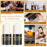 Nicedeco 2 Pcs 10ML Strong Nail Glue - Brush On Professional Adhesive for Quick Press On Nails & Tips, Salon-Worthy Long Lasting Bond, Cruelty Free Vegan Formula, No UV Light Needed